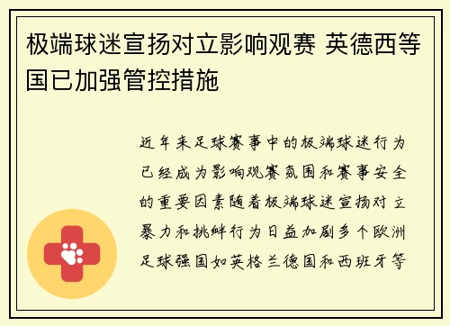 极端球迷宣扬对立影响观赛 英德西等国已加强管控措施