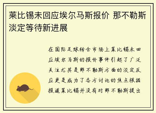 莱比锡未回应埃尔马斯报价 那不勒斯淡定等待新进展